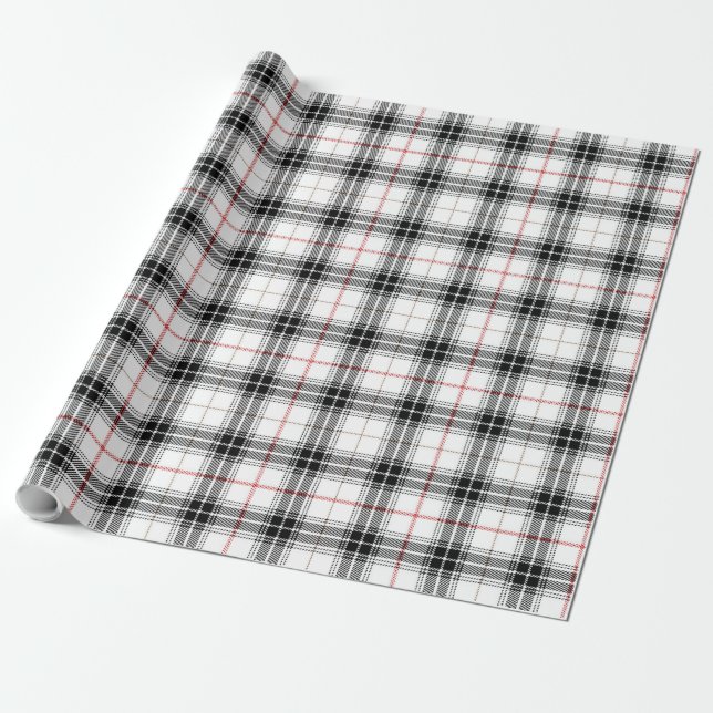 Red Black White Scottish Tartan Plaid Pattern Wrapping Paper (Unrolled)