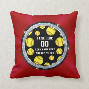 Red Black White Senior Gifts for Softball Players Throw Pillow