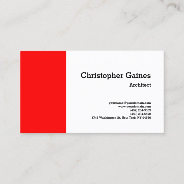 Red Black White Simple Plain Architect Classical Business Card (Front)