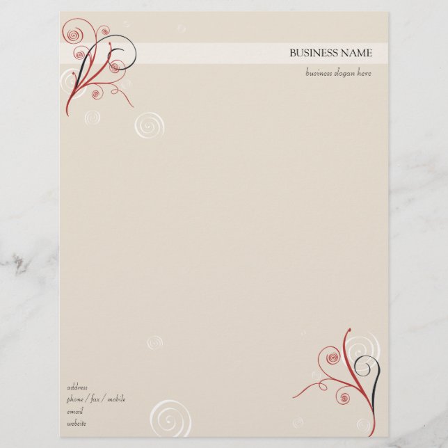Red Black White Spirals Letterhead (Front)