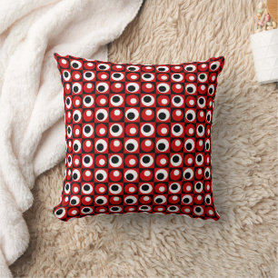 Red Black White Square Dot Geometric Pattern Throw Pillow