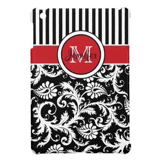 Red, Black, White Striped Damask iPad Mini Case