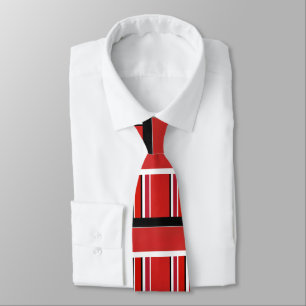 Red Black White Stripes Block Pattern Neck Tie