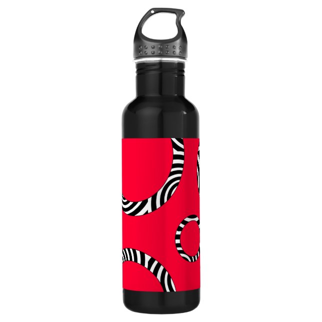Red Black White Stripes & Circles Water Bottle (Front)