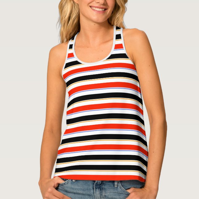 Red Black White Stripes Lines Pattern Design Tank Top (Front)