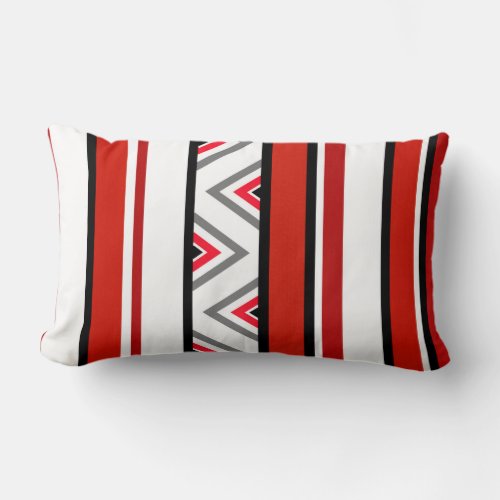 Red Black White Stripes Lumbar Pillow