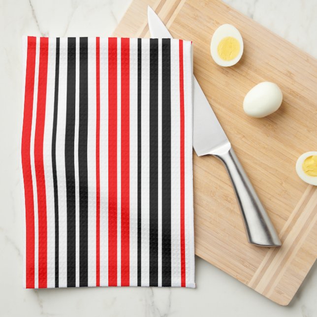 Red Black White Stripes Pattern Design  Kitchen Towel (Quarter Fold)