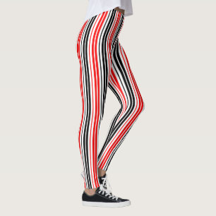 Red Black White Stripes Pattern Design  Leggings