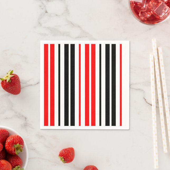 Red Black White Stripes Pattern Design  Napkins (Insitu)