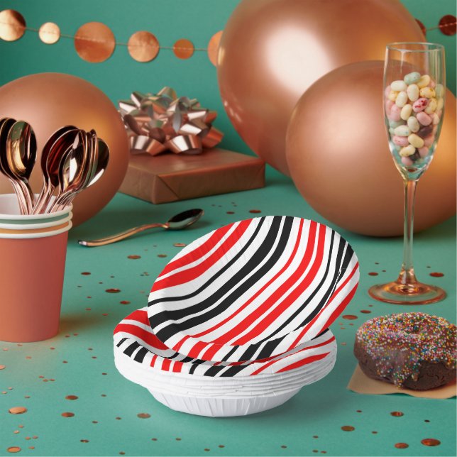 Red Black White Stripes Pattern Design  Paper Bowls (Multi)