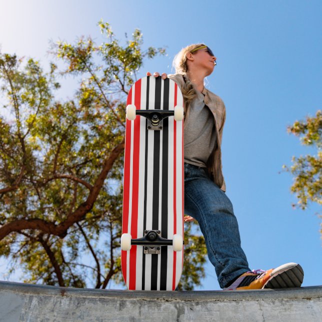 Red Black White Stripes Pattern Design  Skateboard (Outdoor 1)