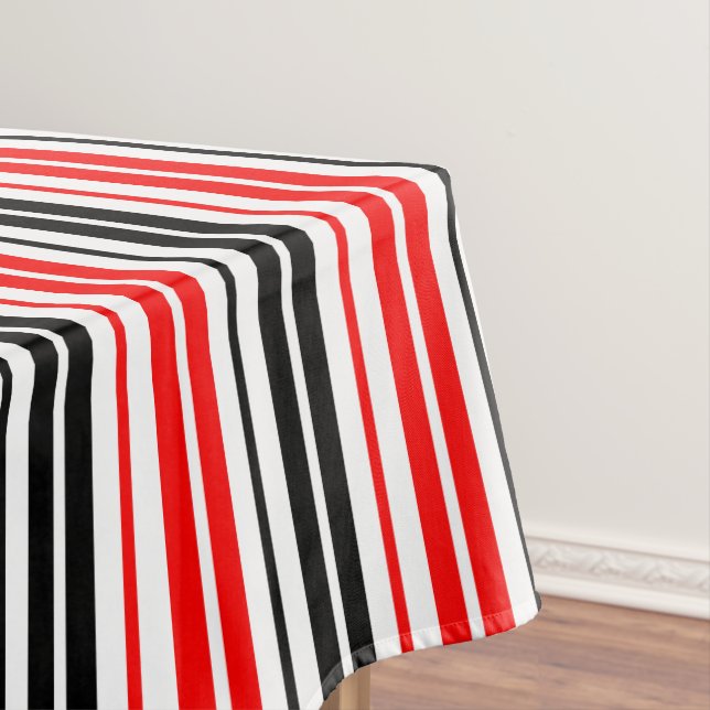 Red Black White Stripes Pattern Design  Tablecloth (In Situ)