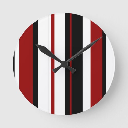 Red Black White Stripes Round Clock