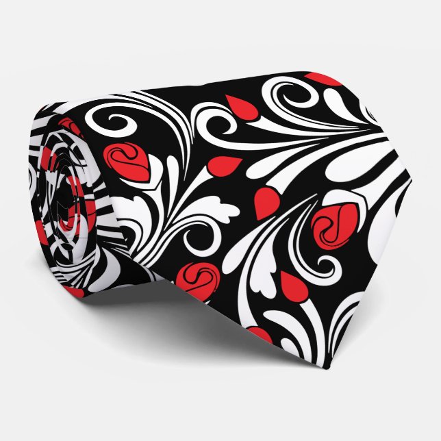 red black white swirl pattern neck tie (Rolled)