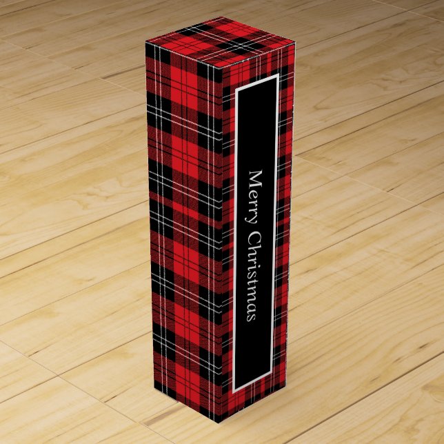 Red Black White Tartan Buffalo Plaid Trendy Wine Box (Front)