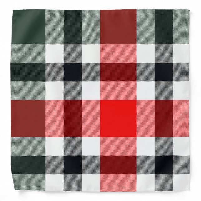  Red, Black, White Tartan Plaid Pattern Bandana (Front)