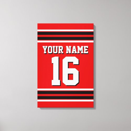 Red Black White Team Jersey Custom Number Name Canvas Print