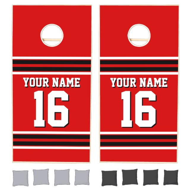 Red Black White Team Jersey Custom Number Name Cornhole Set (Set)