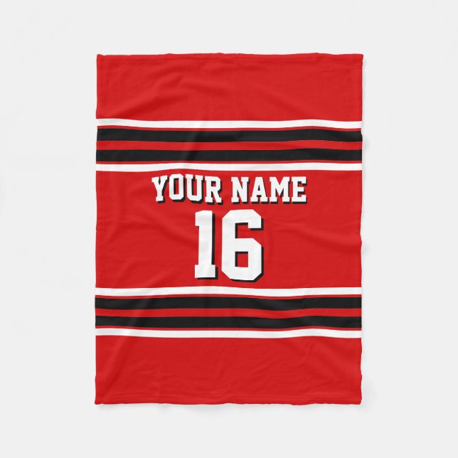 Red Black White Team Jersey Custom Number Name Fleece Blanket (Front)