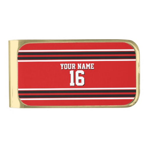 Red Black White Team Jersey Custom Number Name Gold Finish Money Clip