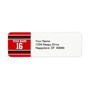 Red Black White Team Jersey Custom Number Name Label