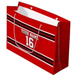 Red Black White Team Jersey Custom Number Name Large Gift Bag