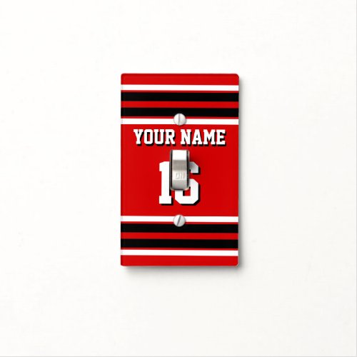 Red Black White Team Jersey Custom Number Name Light Switch Cover