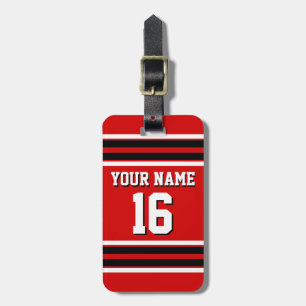 Red Black White Team Jersey Custom Number Name Luggage Tag