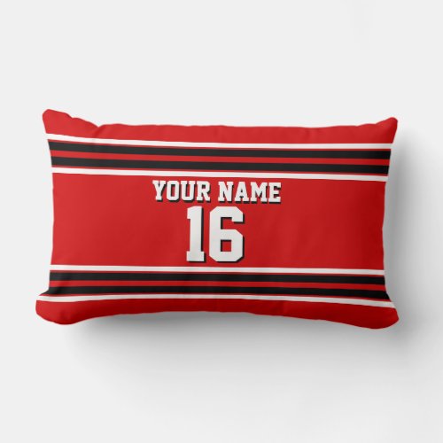 Red Black White Team Jersey Custom Number Name Lumbar Pillow