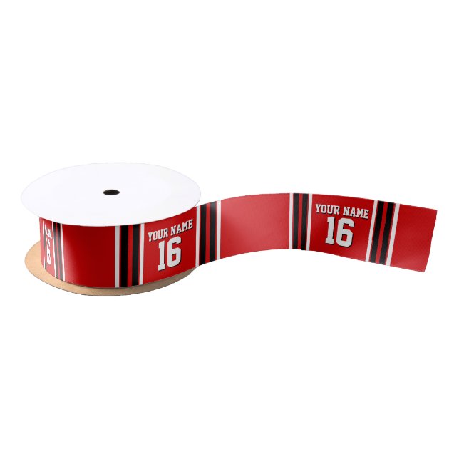 Red Black White Team Jersey Custom Number Name Satin Ribbon (Spool)