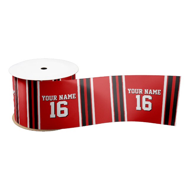 Red Black White Team Jersey Custom Number Name Satin Ribbon (Spool)