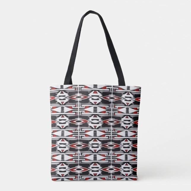 Red, Black & White Tribal Tapestry Tote Bag (Back)