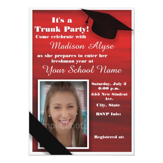 red black white trunk college party photo invitation zazzle com