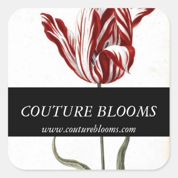 Red Black White Tulip Florist Square Stickers by CoutureBusiness at Zazzle