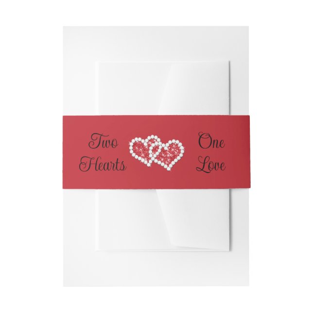 Red, Black, White Two Hearts, One Love Invitation Belly Band (Front Example)