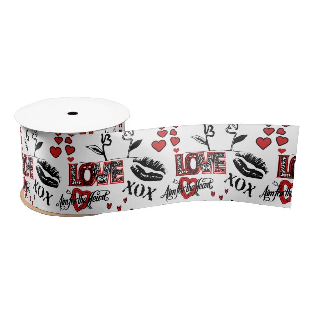 Red Black White Valentine Motif Ribbon (Spool)