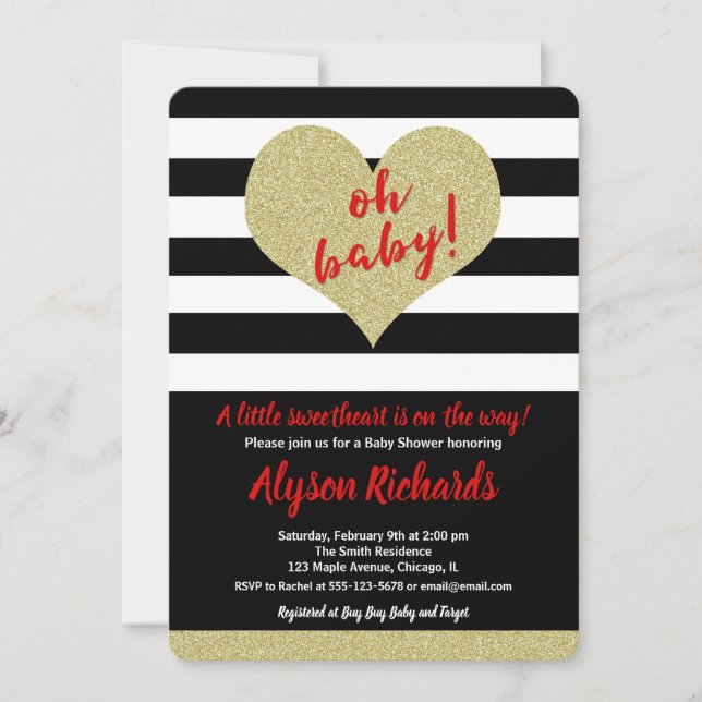 Red black white Valentines Day baby shower Invitation (Front)