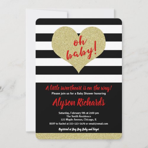 Red black white Valentines Day baby shower Invitation