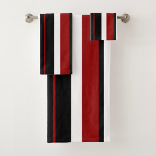 Red Black White Vertical Stripes Bath Towel Set
