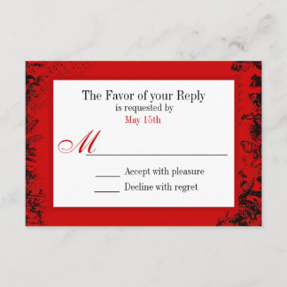 Red Black White Vintage Print Wedding RSVP Card