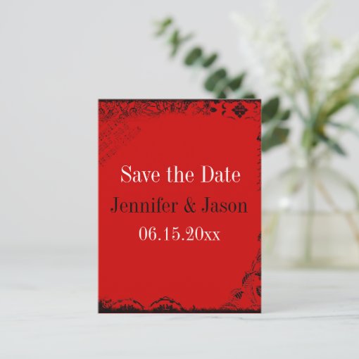 Red Black White Vintage Save the Date Postcards | Zazzle