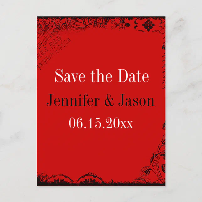 Red Black White Vintage Save the Date Postcards | Zazzle