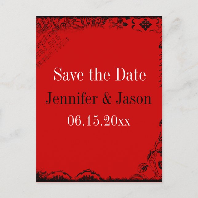 Red Black White Vintage Save the Date Postcards (Front)