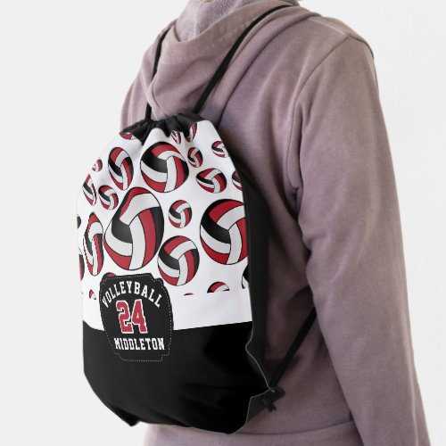 Red Black  White Volleyball  Drawstring Bag