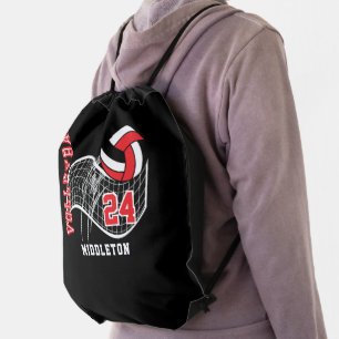 Red, Black & White Volleyball Drawstring Bag
