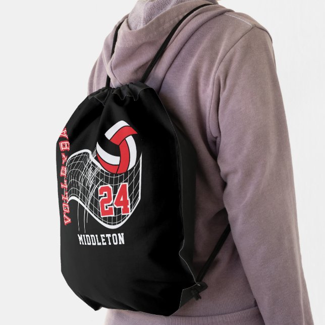 Red, Black & White Volleyball Drawstring Bag (Insitu)