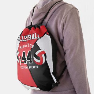 Red, Black & White Volleyball Sport Drawstring Bag