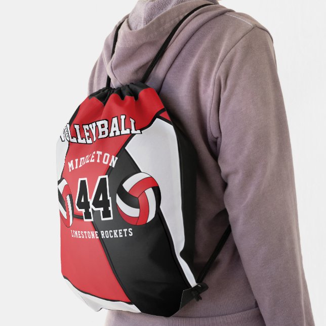 Red, Black & White Volleyball Sport Drawstring Bag (Insitu)