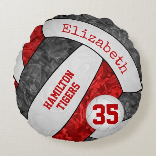 red black white volleyball team colors girls round pillow