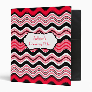 Red, Black, White Wavy Striped Binder